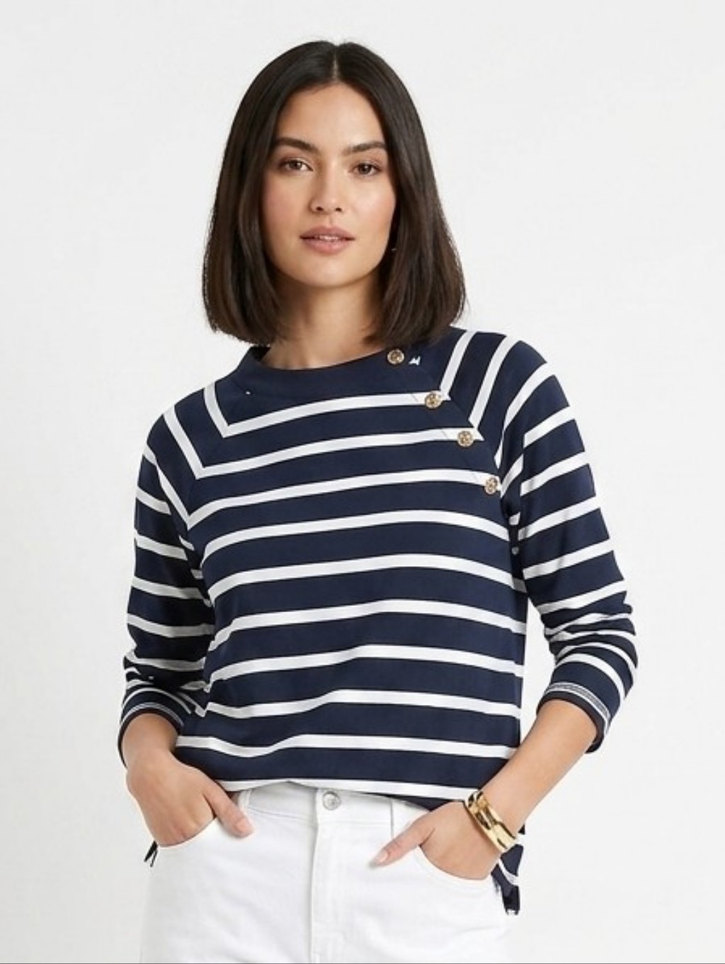 Talbots Navy And White Striped Long Sleeve Tee